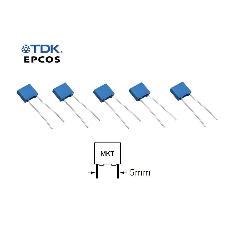 5x Epcos TDK 0,1uF/100V, condensatore MKT poliestere metallizzato, B32529C1104K