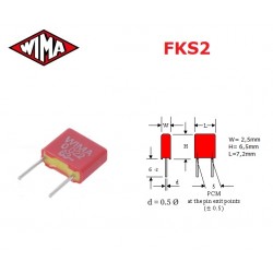 Wima FKS2 0,0033uF/100V, condensatore in poliestere p: 5, (332)