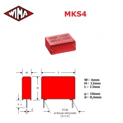 Wima MKS4 0,01uF/630V, condensatore poliestere p: 10, (103)