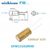 Nichicon FW 1000uF 63V, condensatore elettrolitico, UFW1J102MHD