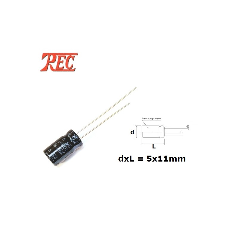 Trec 1uF/63V condensatore elettrolitico radiale, DxL 5x11mm