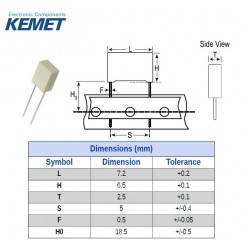 Kemet MKT 0,22uF/63V, condensatore in poliestere radiale (224), p: 5mm