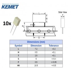 10x Kemet MKT 0,1uF/63V, condensatore in poliestere radiale (104), p: 5mm