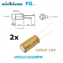 2x Nichicon FG 100uF/16V...