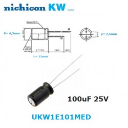 Nichicon KW 100uF 25V,...