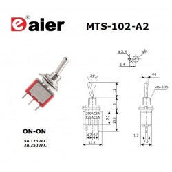 Daier MTS-102-A2 interruttore miniatura ON-ON a levetta, pin da PCB