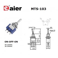 Daier MTS-103 miniature ON-OFF-ON toggle switch, solder pins